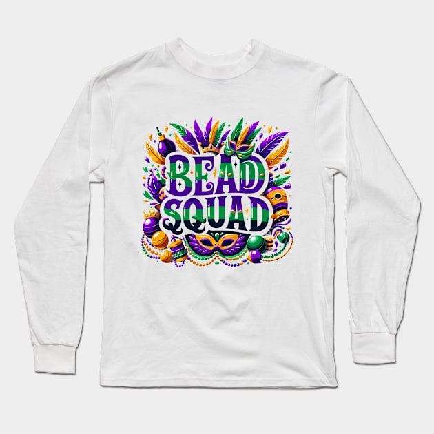 Mardi Gras Masquerade Mask Bead Squad Parade Women Men Kids Long Sleeve T-Shirt by AimArtStudio